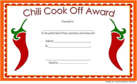 Chili Cook Off Certificate Template Free