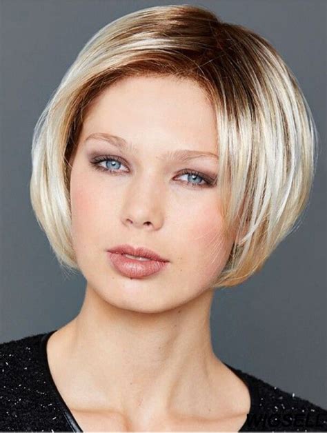 Chin Length 100% Hand-tied Blonde Straight Bobs Synthetic Wigs Women