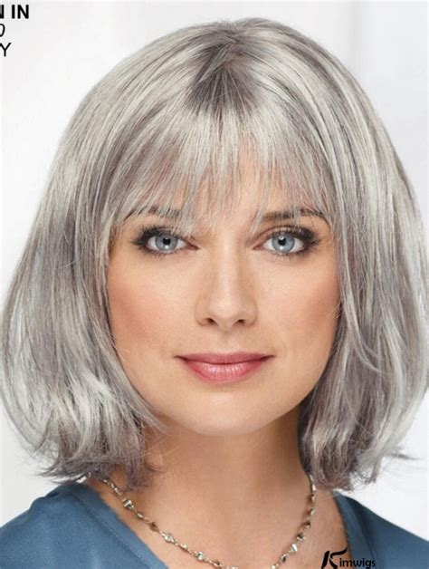 Chin Length Monofilament 12" Grey Bob Style Wig