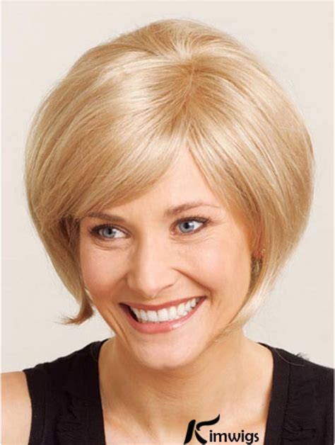 Chin Length Straight 100% Hand-tied Blonde Synthetic Online Bob Wigs