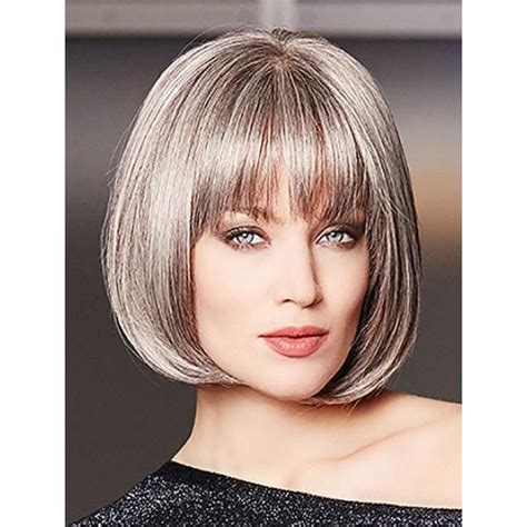 Chin Length Straight Full Lace Platinum Blonde 10" Grey Wigs