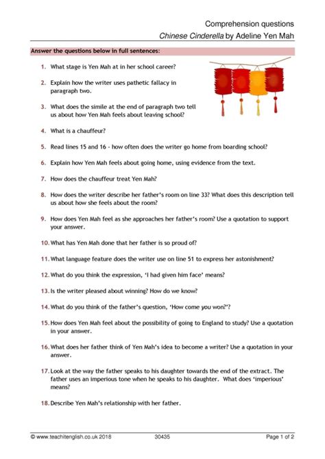 Chinese Cinderella Comprehension Questions And Answers PDF