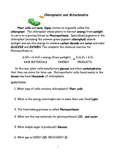 Chloroplasts And Mitochondria Packet Answers Epub