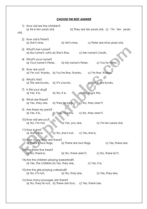 Choose The Best Answer Quiz PDF