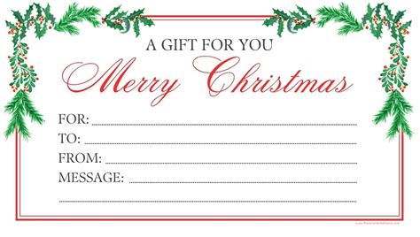 Christmas Gift Card Template Printable
