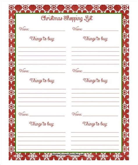 Christmas Gift Exchange List Template