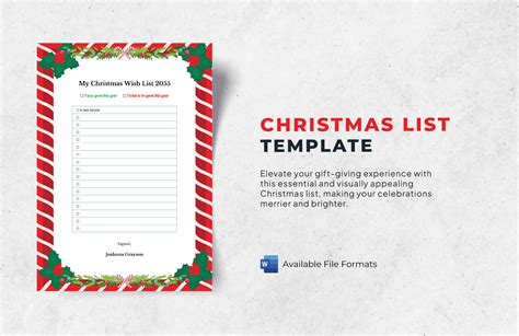 Christmas List Template For Word