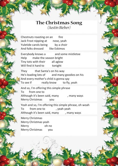 Christmas Songs Words Printable