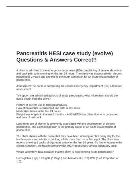 Chronic Pancreatitis Evolve Case Study Answers Epub