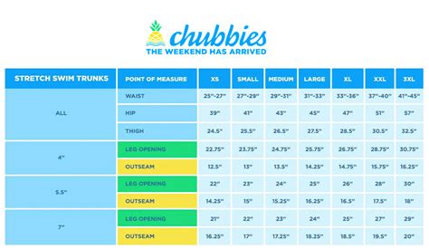Chubbies Youth Size Chart