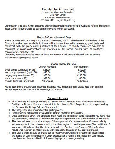 Church Facility Use Agreement Template