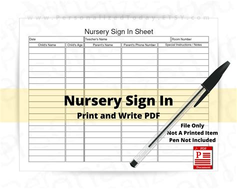 Church Nursery Sign In Sheet Template PDF Epub