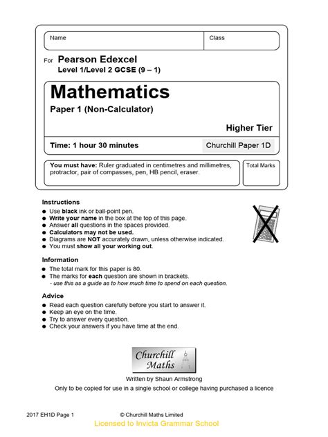 Churchill Maths Paper 1a Answers Doc