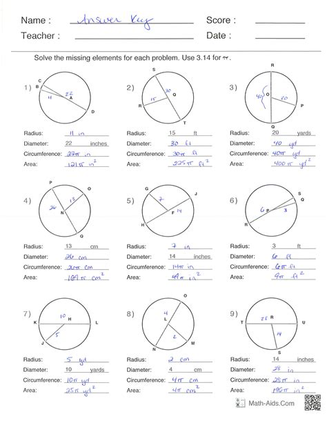 Circles Geometry Answer Key Doc