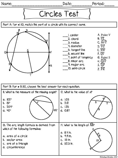 Circles Test Answers Doc