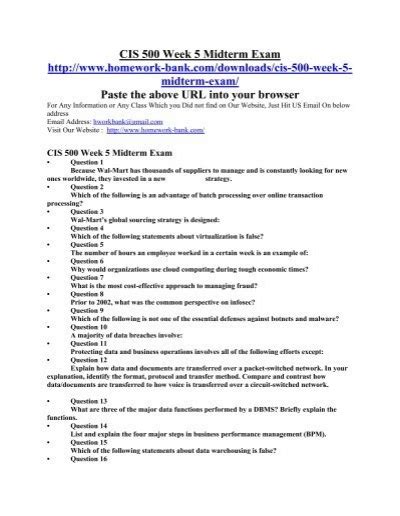 Cis 500 Mid Term Answers Doc