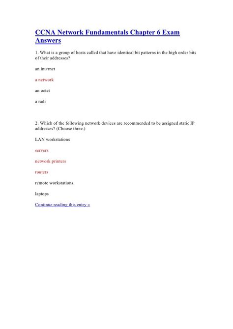 Cisco Network Fundamentals Chapter 6 Exam Answers Kindle Editon