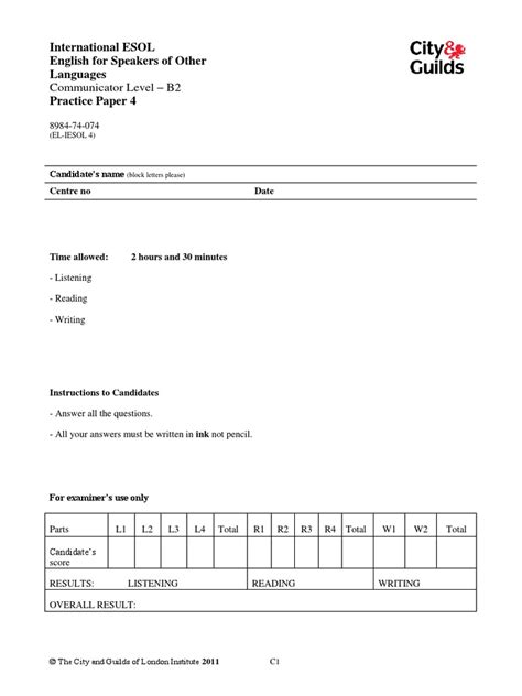 City And Guilds B2 Answers Iesol 4 Epub