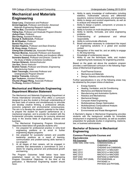 City College Course Catalog Mechanical Engineering