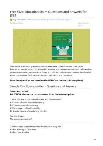 Civic Education Jss3 Question And Answers Kindle Editon