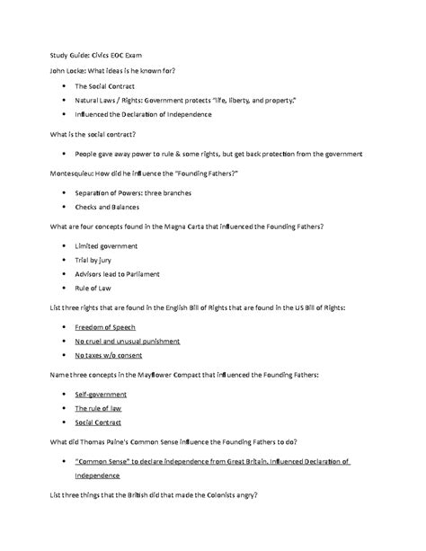 Civics Eoc Study Guide Answer Key PDF