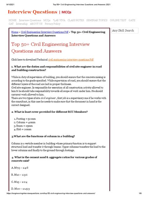 Civil Engineering Interview Questions Answers Epub