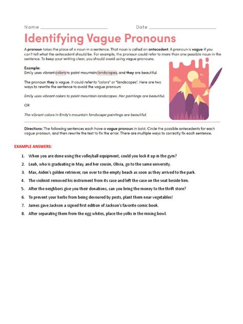 Clarifying Vague Pronouns Mastery Test Answers PDF