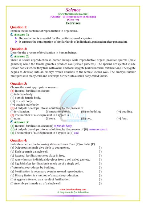 Class 8 Science Ncert Solution Reproduction Reader