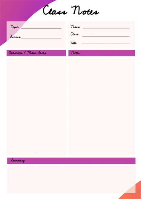 Class Notes Template