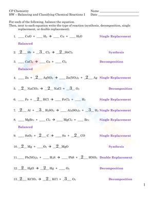 Classifying Chemical Reactions Answers Pg 63 Lf8767 Reader