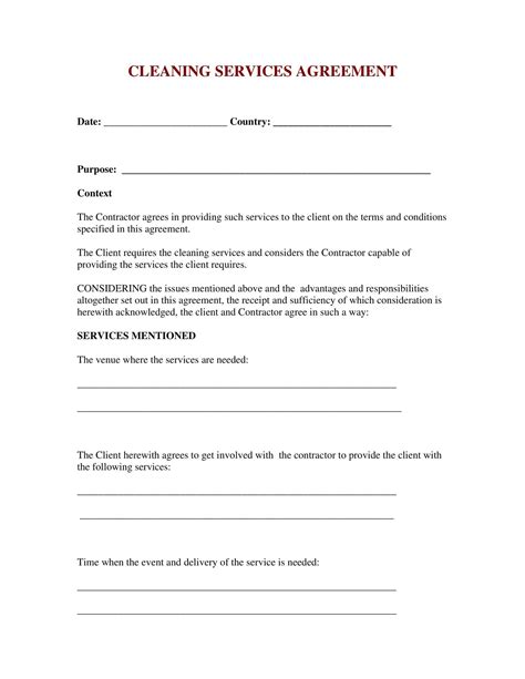 Cleaning Services Contract Template Free