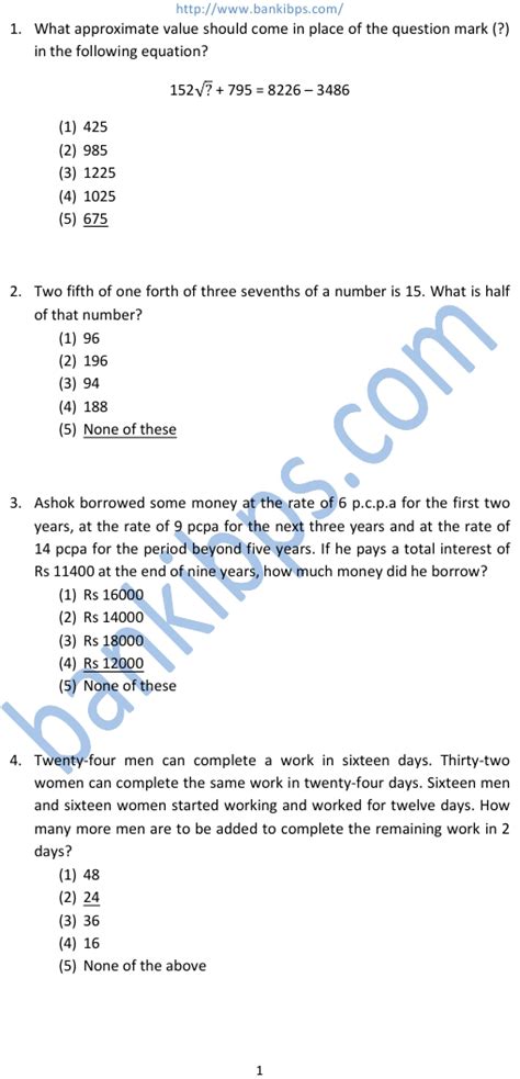 Clerical Aptitude Questions And Answers For Bank Exam PDF