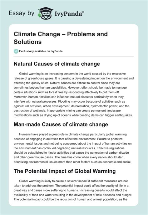 Climate Change Solutions Essay Doc