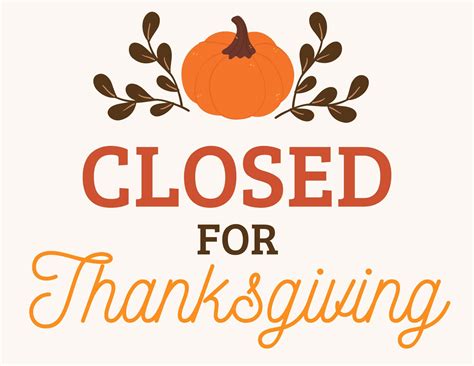 Closed Thanksgiving Sign Printable