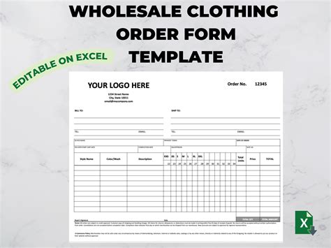 Clothing Order Form Templates