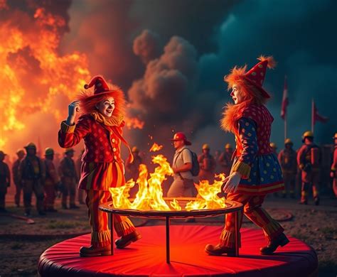 Clowns Carrying a Trampoline for Fire: A Bizarre Yet Ingenious Concept