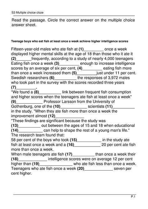 Cloze Passages With Multiple Choice Answers Doc