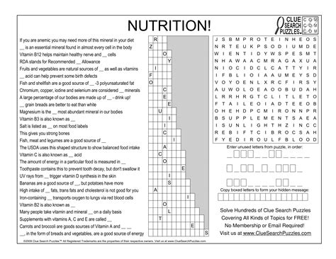 Clue Search Puzzles Nutrition Answers Doc