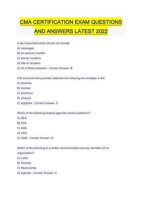 Cma Questions And Answers Free Download Kindle Editon