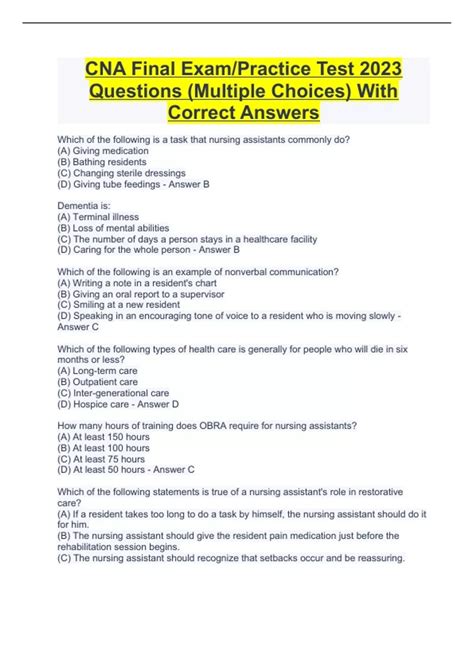 Cna Practice Test And Answers Reader