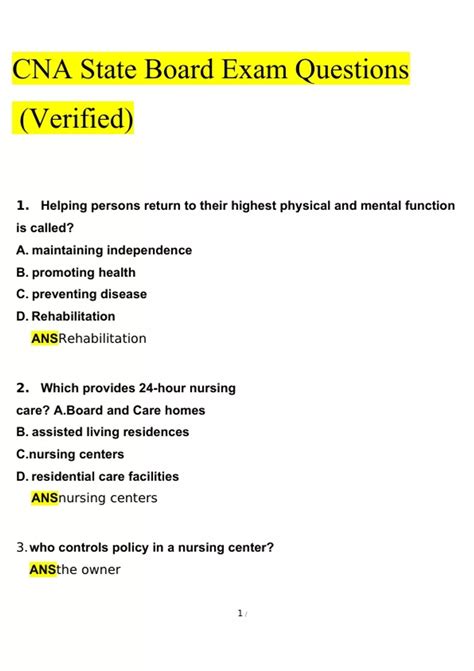 Cna Questions And Answers Exams PDF