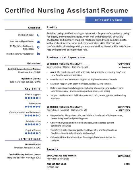 Cna Resume Template Free
