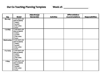 Co Teaching Planning Template