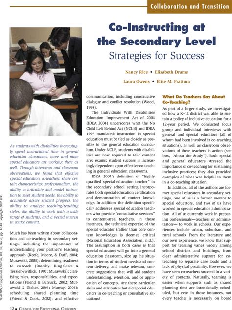 Co-Instructing at the Secondary Level Strategies for Success PDF Book Kindle Editon