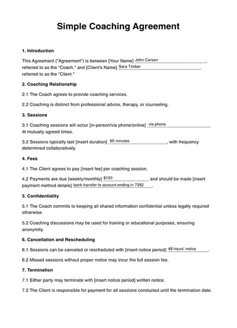 Coaching Agreement Template