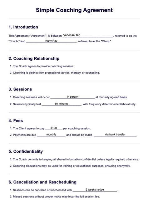 Coaching Agreement Template Free