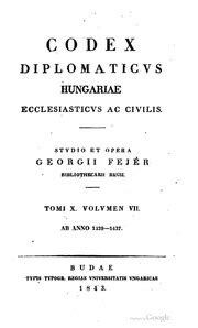 Codex Diplomaticvs Hvngariae Ecclesiasticvs AC Civilis Doc