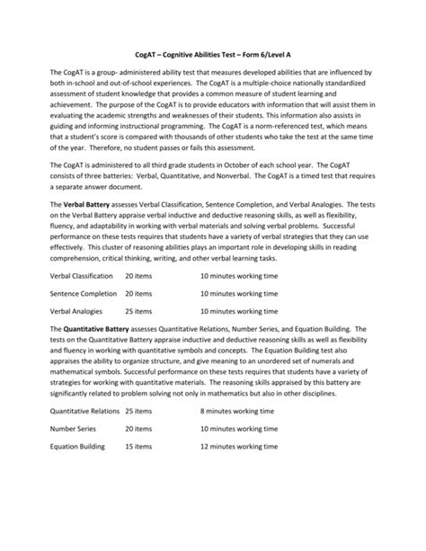 Cognitive Abilities Test Table of Norms and Their Interpretation PDF