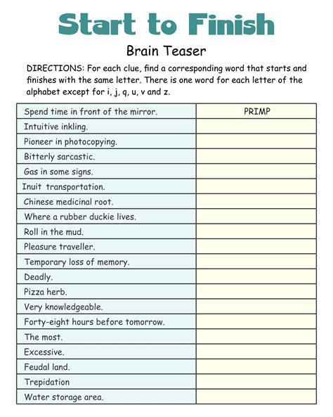 Cognitive Activities For Adults Printable
