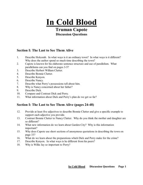 Cold Blood Questions Answers Kindle Editon